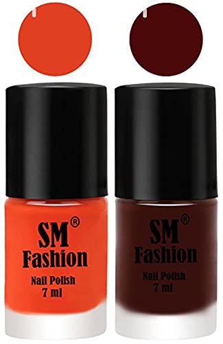 Image of Long Lasting Nail Polish | Nail Paint Combo 7 ml Each) - Set of 2 Reddish Orange -Wine