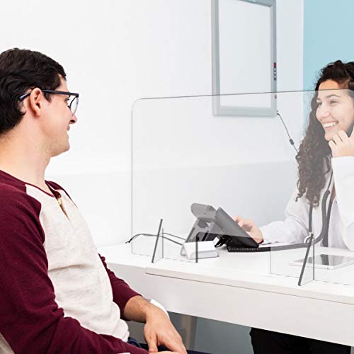 Varwaneo Sneeze Guard For Counter And Desk, Freestanding Clear Acrylic Plexiglass Protective Shield With Cutout For Office, School And Retail Store (24" W X 16" H) #TOP1