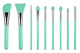 Lormay 9Pcs Silicone Makeup Brush Set. Applicators for Facial Mask, Eyeliner, Eyebrow, Eye Shadow and Lip Products, or UV Resin (Mint Green)