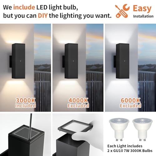 Image of Dusk to Dawn Exterior Porch Lights, LED Up Down Outdoor Sconce Light 6-Pack | Bulb Incl., 3000K Square Black Exterior Lighting Fixtures with Sensor, IP65 Waterproof Outside Porch Lights for House Garage