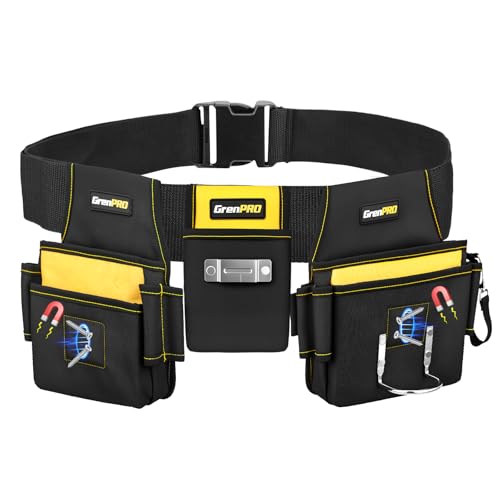 GRENPRO Magnetic Tool Belt for Men, 29 Pocket Carpenter Tool Belt Heavy Duty Tool Pouch with 6...