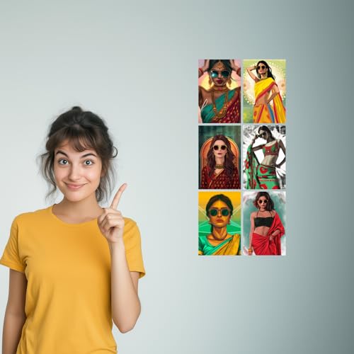 Image of SiddArtify Stylish Women in Sarees Art Print Set - Set of 2-4x6 Inch - Board (Pack of 6) - Sticker (Pack of 6) Wall Room Decoration art Poster Prints
