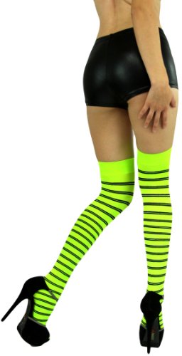 Image of ToBeInStyle Women's Opaque Hosiery Thin Striped Thigh High Long Stocking