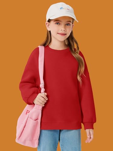 Image of Haloumoning Girls Oversized Crewneck Sweatshirts Kids Fleece Pullover Tops