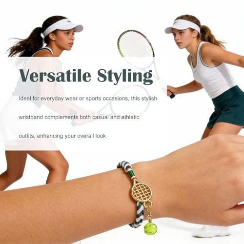 Tizee Stylish Tennis Racket Bracelet - Braided Adjustable Wrist Accessory for Women Men, Sporty Rope Bangle Charm, Gift for Sports Lovers and Teams