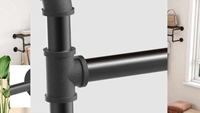 Unho Tubo Appendiabiti Industriale In Metallo Oro - Barra Per Armadio A Parete 205x26x190 Cm