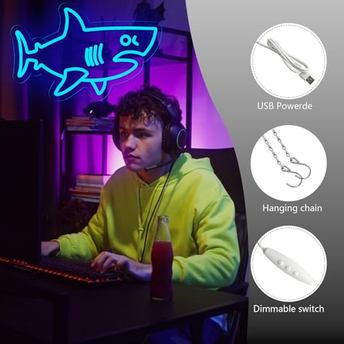 Image of Balanar Shark Neon Signs for Wall Decor,Dimmable USB Powered LED Shark Light Animal Wall Decor Christmas Birthday Gift for Boys Men, Bedroom Living Room Man Cave Home Decoration10*15.7Inch