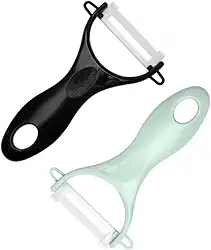 Descascador de legumes para cozinha - Descascador de cerâmica - Descascador de batata/cenoura com cabo ergonômico e lâmina afiada - Fatiador para vegetais, frutas, 2 peças