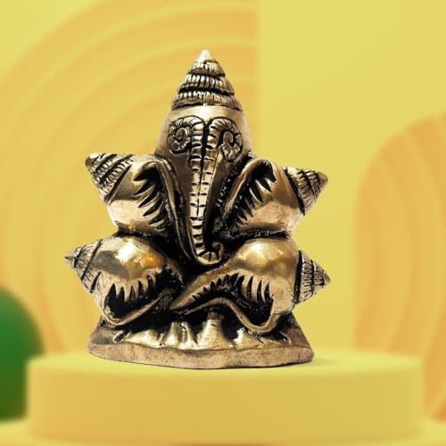 Estatua de Ganesha de Latón en Forma de Concha 10.5 cm miniatura 4