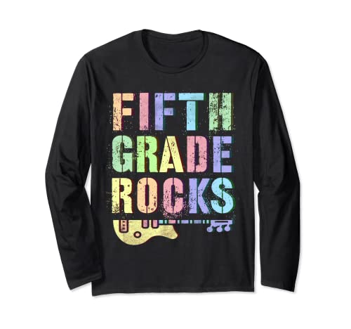 Retro 5th GRADE ROCKS Teacher Rockstar Squad Fifth Grader Long Sleeve T-Shirt