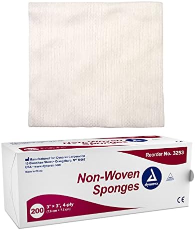 Dynarex Non-Woven Sponges, Non-Sterile, Gauze Sponges, for Cleansing, Prepping and Dressing, Highly-Absorbent and with Less Linting, 4"x 4", 4 Ply, 5 Boxes of 200 Non-Woven Sponges