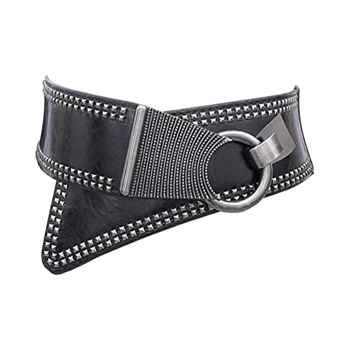 Women's Wide Waist Belt Elastic Stretch Vintage Cinch Belts with Interlock Buckle with Rivets Halloween Gothic Belt