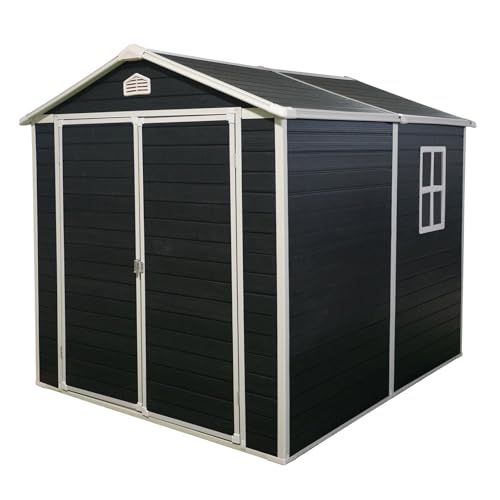 IMagacFun Plastic Outdoor Storage Shed Kit-Perfect to Store Patio Furniture, for Bike, Garbage Can, Tool, Outside Sheds & Outdoor Storage Storage Box with Lockable Door (Black, 190×243×210 cm)