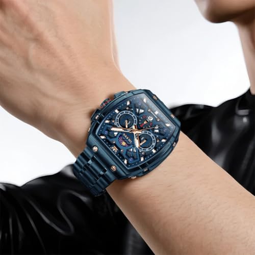 Image of OLEVS Mens Watches Stylish Chronograph Waterproof Luminous Stainless Steel Multifunction Watches for Men Business Blue Men Wrist Watch