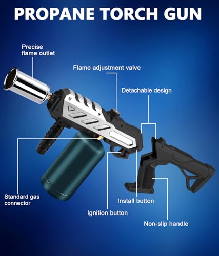 Image of Powerful Propane Torch with Detachable Design, Kitchen Blow Torch Gun with Adjustable Flame, Torch Burner Flamethrower for BBQ, Charcoal Lighter, Campfire, Weeding (Tank Not Included)