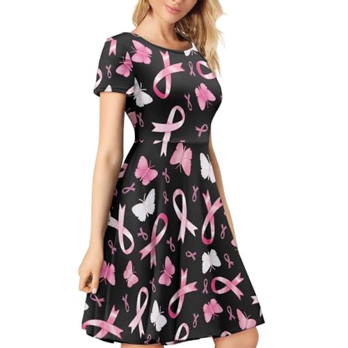 Image of HUGS IDEA Womens Puffy Swing Midi Dress Round Neck Short Sleeve Party A-Line Dresses