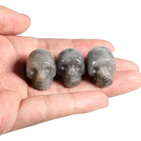 Loveliome Mini Moonstone Healing Crystal Human Skull , 1 Inch Handcarved Figurine Statue Decor,Pack of 3 Cover