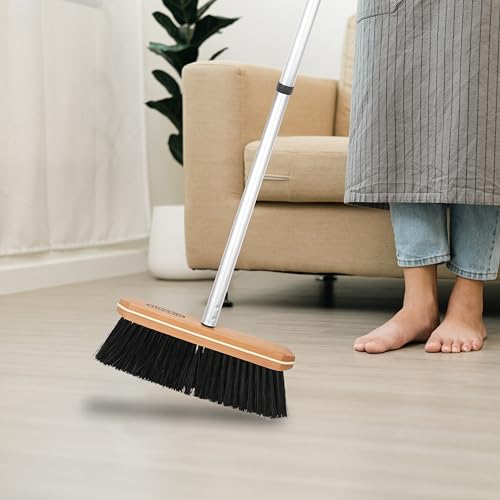 Image of Superio Kitchen Broom Premium Black Tampico Bristles with 48-Inch Grey Metal Handle, Heavy Duty Household Broom for Easy Sweeping of Dust and Debris, Ideal for Home, Kitchen, Bedroom, Floors & Corners