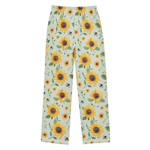 Pajama Pants Lounge Sleep PJ Bottoms Sleepwear Elastic Waist Drawstring S Sunflower Bee