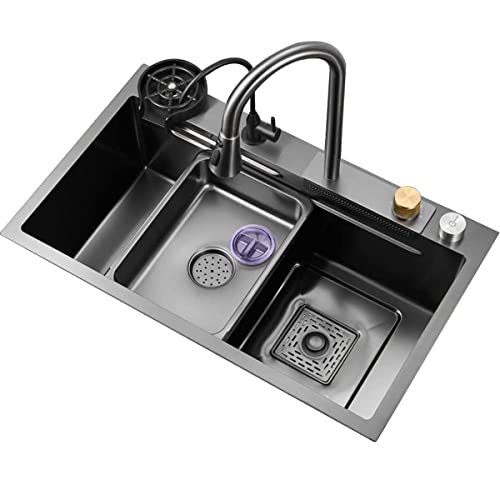 OWOHYG Fregadero de Acero de Estilo rústico con lavaplatos, de empotrar o bajo encimera, de 75 x 45 cm, diseño en Cascada para Cocina y Bar, Duradero y Elegante.