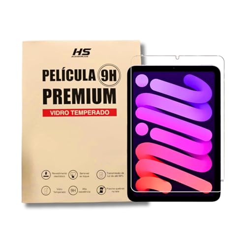Película de Vidro Temperado p/iPad Mini 6 8,3' e Mini 7 (8,3”, A17 Pro) – Anti-risco e quedas, Alta transparência, Toque preciso, Compatível com Apple Pencil