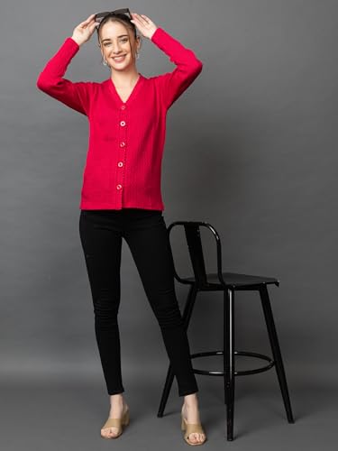 Image of Wear lusso Women Woolen V Neck Casual Wear Stylish Cardigan Sweaters for Winter with Side Pocket | Cozy and Warm Winter Sweater for Girls /Ladies