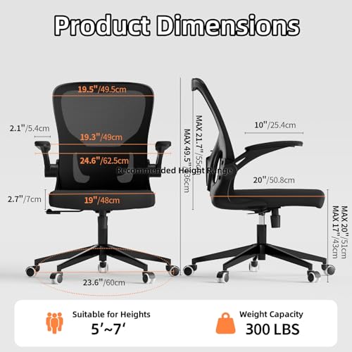 Image of Ergonomic Office Chair, High-Back Mesh Computer Desk Chair with Adjustable Height, Lumbar Support, Flip-Up Armrests,and Swivel Rolling Design for Home and Office Use