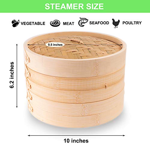 Cesta de bambu para vaporização de 25,4 cm, vaporizador de alimentos premium com tampa, vaporizador