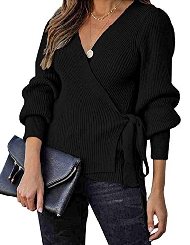 Kirundo women’s 2020 autumn winter wrap v neck sweater top ball…