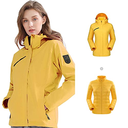 Veste de ski jaune pour femme chaude veste 3 en 1 pour snowboard et rando