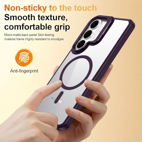 Image of VONZEE Compatible for Samsung S26 5G Case, Compatible with MagSafe, Military-Grade Protective Case, Built-in Stash Stand Phone Case, Scratch-Resistant Back Cover, | Clear Deep Purple