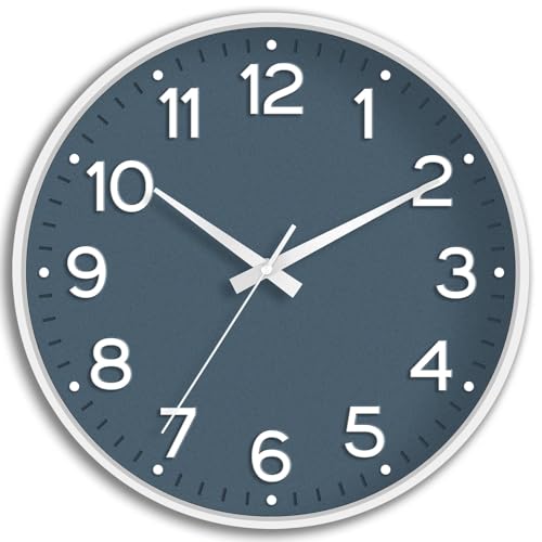 Image of Roymnie Wall Clock 10 Inch Silent Wall Clocks Battery Operated-Modern Non Ticking Analog Clock Decorative for Kitchen Bedroom Office Bathroom(Azure Blue)