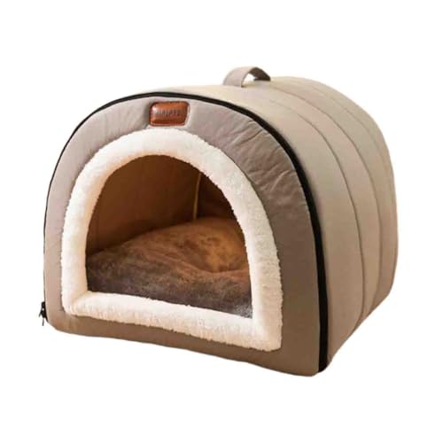 Hanshanyan ペットハウス ペットド一ム犬 ドーム型 ドーム 室内 冬用 夏用 通年 寒さ対策 おしゃれ 犬小屋 猫 犬 小/中/大型 室内用 洗える 可愛い ふわふわ クッション付き 滑り止め 折りたたみ 手提 休憩所 (M,D-グレー)