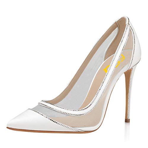 FSJ Women Sexy Mesh Stiletto High Heels Pumps Pointed Toe Slip On Dress Party Evening Office Shoes Size 4-15 US