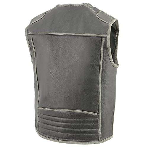 Image of Milwaukee Leather Men's Standard MLM3536 Vintage Distressed Grey Motorcycle Leather Vest