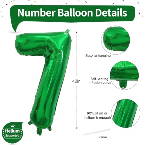 Image of Number 7 Balloon for Boys, Giant Dark Green Self Inflating Number 0-9 Set for Girls, 40 Inch Foil Helium Balloons for 7th Birtyday Party Decoration Jungle Anniversary Celebration Women Men Supplies