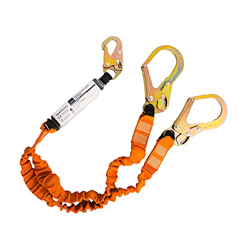 Portwest Línea De Amarre Doble De 140Kg Con Absorbedor, Color: Negro/Naranja, FP75K1R