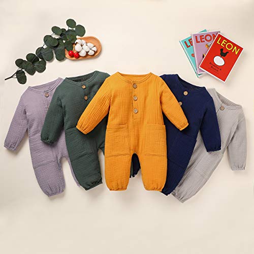Cecobora Infant Newborn Baby Boys Girls Cotton Linen Romper Summer Jumpsuit Sleeveless Overalls Clothing Set (Yellow Kd, 9-12 Months) #TOP3