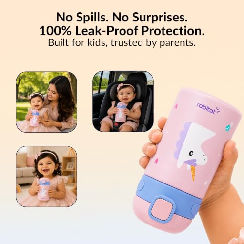 Image of rabitat Milo Personalized Stainless Steel Water Bottle 350ml | 2 Year Brand Warranty | BPA Free | Leakproof Steel Sipper Bottle for Kids | Flip Lock Lid with Straw | Easy Carry Handle Uni Pop
