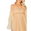Romwe-Womens-Romantic-Off-Shoulder-Flounce-Long-Sleeve-Wedding-Ruffle-Mesh-Party-Mini-Dress Romwe Women's Romantic Off Shoulder Flounce Long Sleeve Wedding Ruffle Mesh Party Mini Dress Beige, Pastel Medium