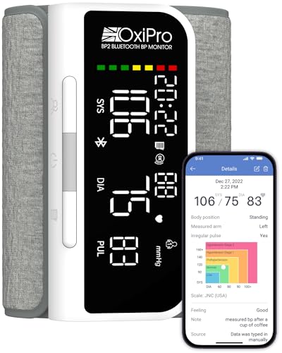 OxiPro BP2 Smart Blood Pressure Monitor with App - NHS Supplier - CE Approved - Bluetooth Blood Pressure Machines - Universal Small/Large Cuff - Email BP Monitor Results to Your NHS Doctor via App