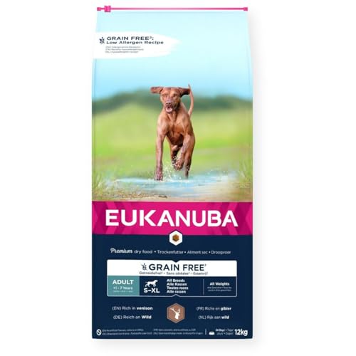 Eukanuba Grain Free Adult Wild 12 kg – Getreidefreies Trockenfutter für Hunde aller Rassen – Mit Wild & Geflügel, Omega-Fettsäuren, Präbiotika & Vitaminen – Zahnpflege & ohne Zusatzstoffe