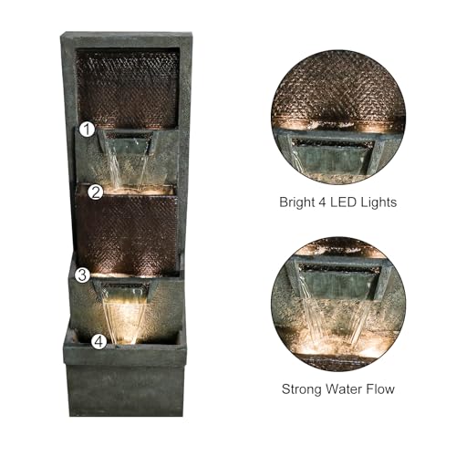 Image of Naturefalls 39.3 inch Tall 4-Tier Outdoor Water Fountain with LED Lights - Gray Resin Indoor /Outdoor Waterfall Fountain for Garden Patio Deck Backyard Home Decor