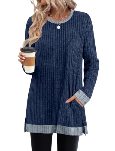 Image of Sampeel Long Sleeve Shirts for Women Tunic Sweaters Fall Fashion Outfits | Sweaters for Women, Early Fall Fashion Must Haves 2026, Long Tunic Tops, Vacation Outfits, Autumn, Plus Size Blouses