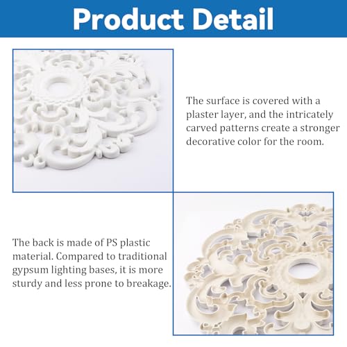 Image of INCREWAY 1Pc 3D Modeling Ceiling Medallion Lighting Medallion Cover Plate for Light Fixtures Ceiling Light Trim, 12.12 Inch OD x 1.49 Inch ID(White)
