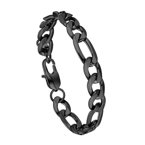 PROSTEEL 316L Stainless Steel Bracelet For Men, Stylish Figaro Chain, Hypoallergenic Jewelry, Black/Gold/Silver Tone, W:6mm-13mm, L:7.5"/8.3", Come with Box 8.3 Inches B 9mm-Figaro-Black