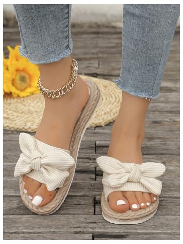 Image of GORGLITTER Women's Bow Flat Sandals Open Toe Slip On Slide Slipper Shoes | Sandals Women Comfortable, Dressy Sandal Women, Y2k Shoes, Dress Slippers for Women, Flats