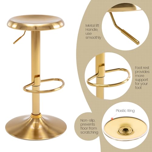 Image of Brage Living Adjustable Bar Stools Set of 2, Swivel Round Metal Airlift Barstools, Backless Counter Height Bar Chairs for Kitchen Dining Room Pub Cafe (Gold)