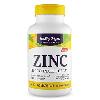 Healthy Origins Zinc Bisglycinate Chelate 50 mg, 120 Veggie Capsules - Featuring Albion Minerals TRAACS High Bioavailability Complex, Supports Immune & Metabolic Health & Skin Cellular Support