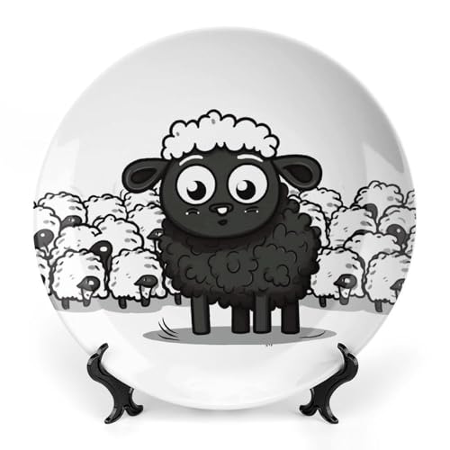 Plato decorativo Cartoon Black White Sheep de cerámica 10in